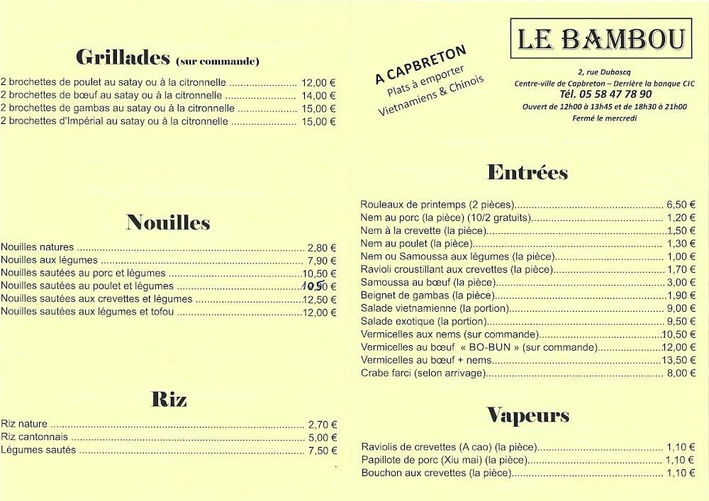 Le Bambou - Menu Image 1